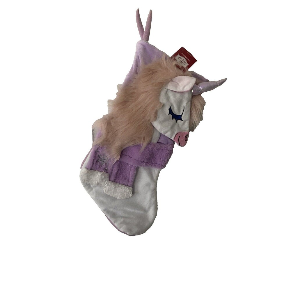 Holiday Time 3D Plush  Unicorn Christmas Stocking  With Tag Pink and Purple